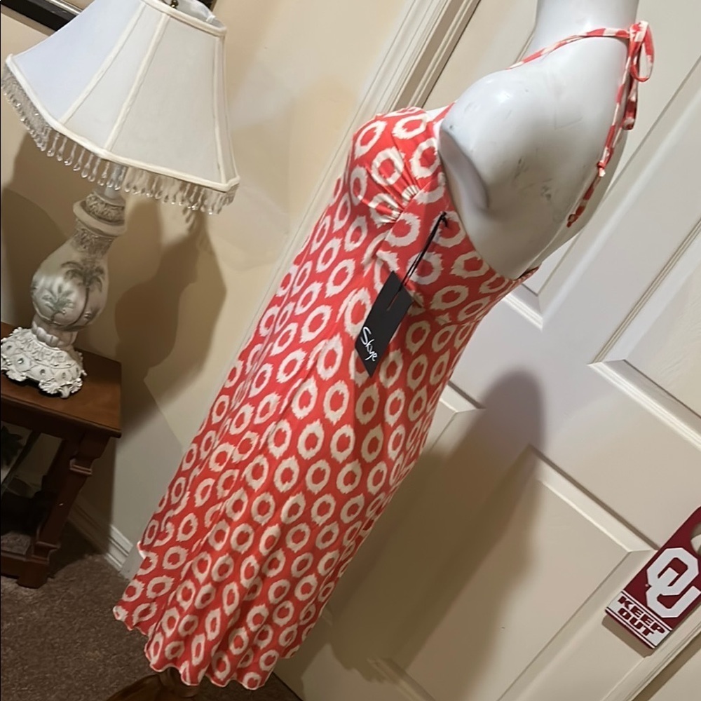 Women's Halter Dress in Red and White - Picture 4 of 9